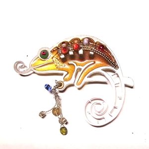Southwestern Silver beaded handpainted lizard gecko on branch brooch